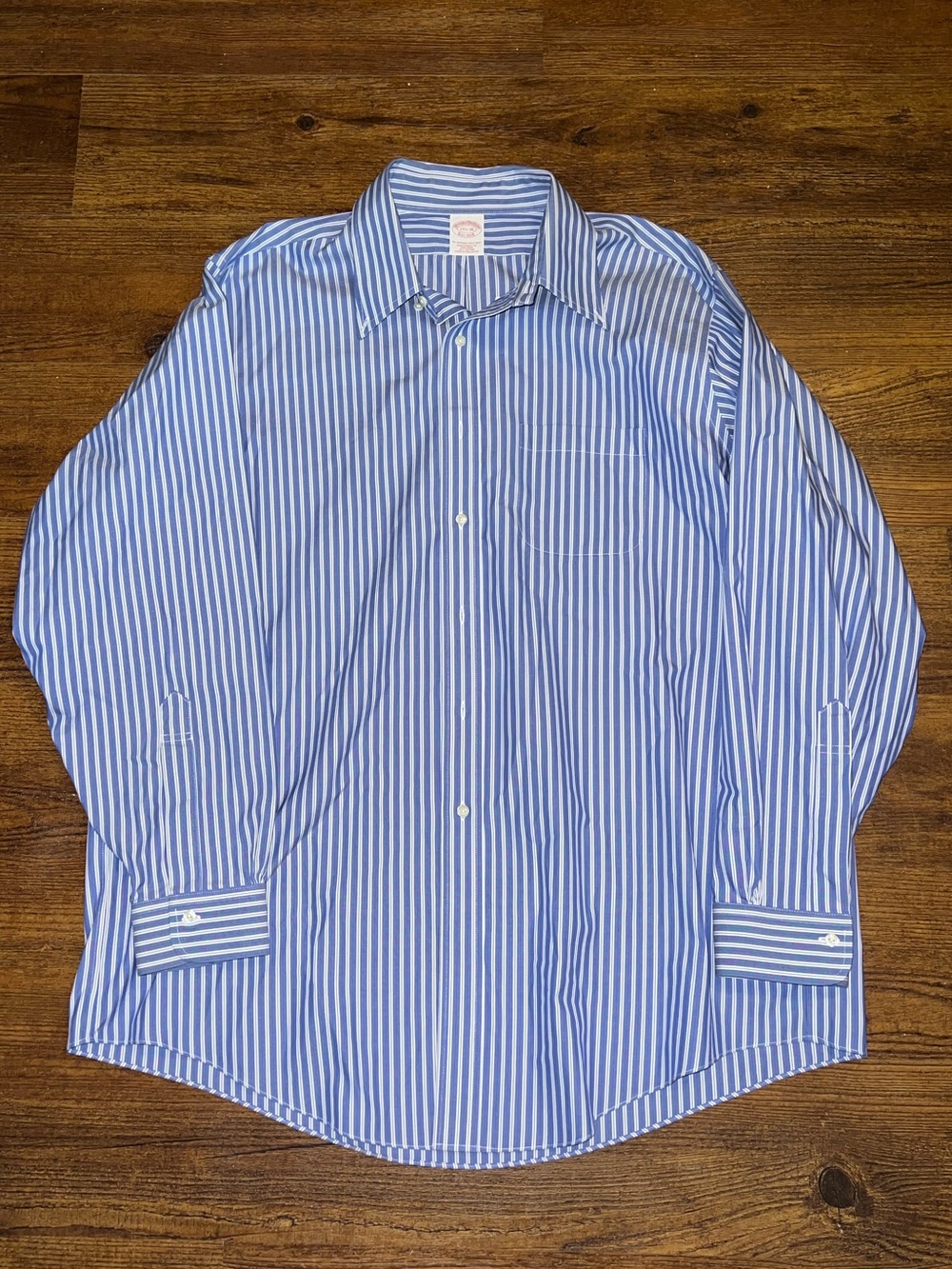 Brooks Brothers Blue White Stripe Traditional Polo Button Up Dress Shirt Size XL